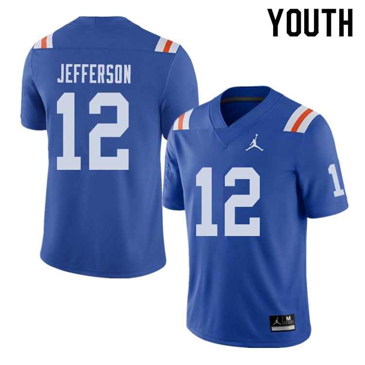 NCAA Florida Gators Van Jefferson Youth #12 Jordan Brand Alternate Royal Throwback Stitched Authentic College Football Jersey TKK6364PP